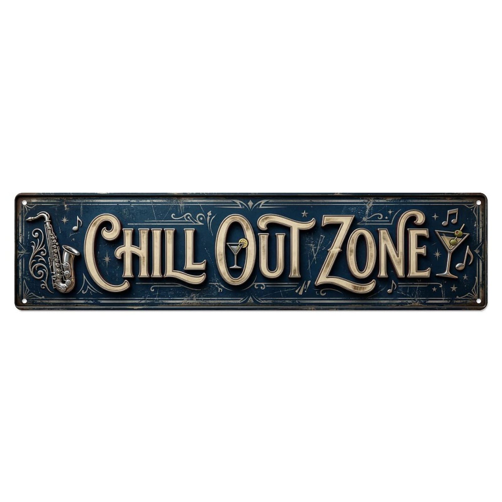 Chill Out Zone Faded Lounge 1 Metal Tin Skinny Sign Plaque Wall Decor for Cafe, Club Bar, Office, Home Garden Metal Poster 4x16Inch