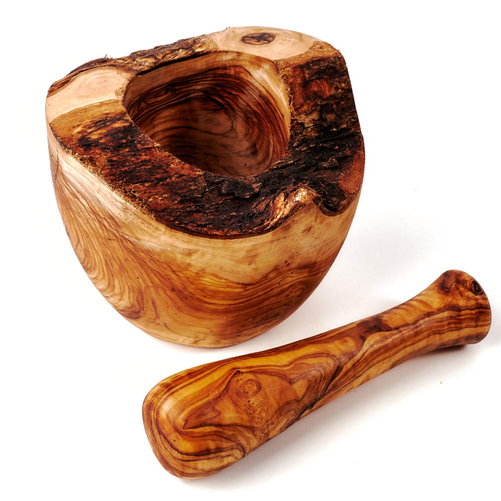 Mörser & Stößel Aus Olivenholz – Ca. 12 Cm, Handgeschnitzt, Antibakteriell, Für Kräuter, Gewürze & Knoblauch
