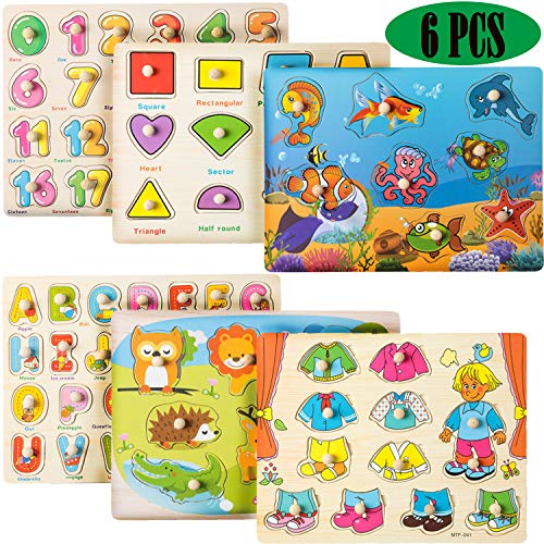 WADILE Toddler Puzzles Wooden Jigsaw Early Education Enlightenment Puzzle Puzzle Small Wooden Peg Toy Alphanumeric Animal Dress Up Shape