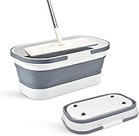 Vista 9 de Cubo plegable de plástico con ruedas de 14L (3.7 galones) para limpieza del hogar, cesto rectangular multiusos práctico para fregona, camping, RV