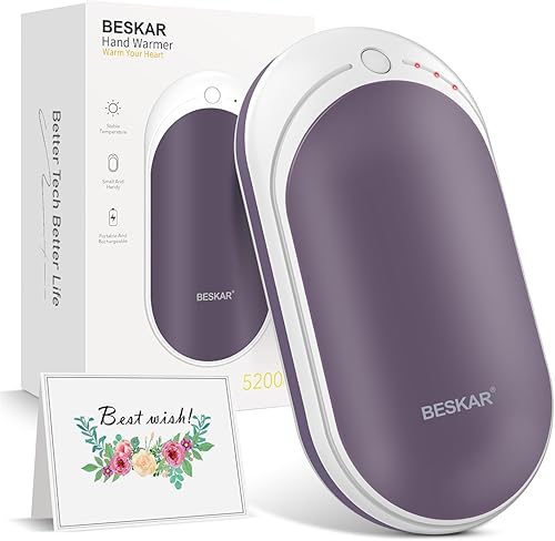 BESKAR Calentador de manos recargable, calentador de manos eléctrico de 5200 mAh, calefacción de doble cara, carga rápida USB, calentador de manos