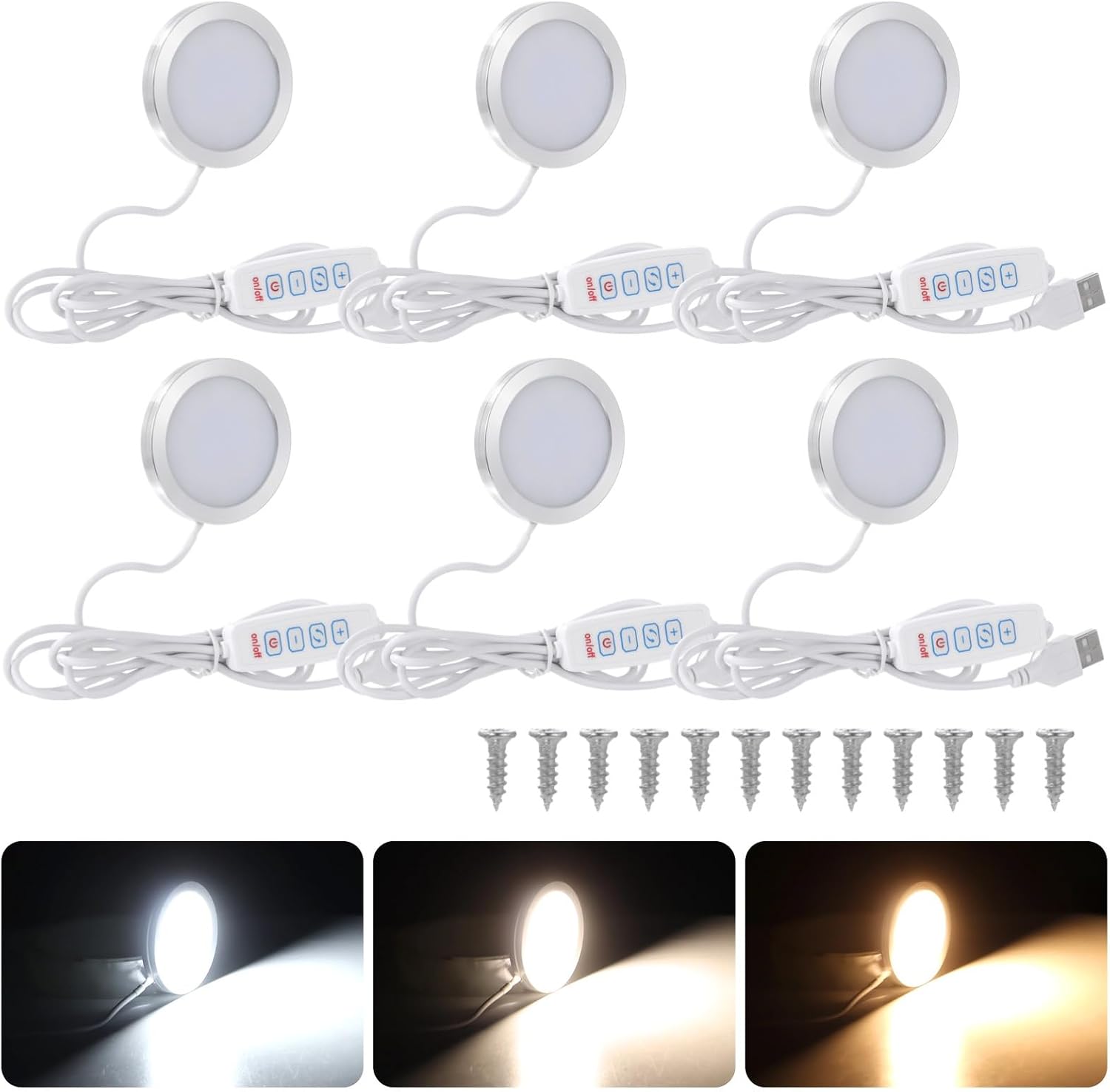 Led Lamp Kit 6 Pcs, USB Powered with Inline Switch, 3 Color Modes, 10 Brightness Levels, Aluminum Shell, Pc Diffuser, DIY Lighting Set for Custom Lamp Projects, Crafts, Printed Shades