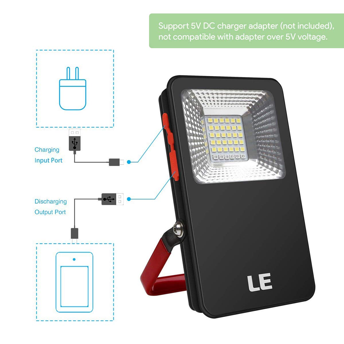 Image secondaire de LE Projecteur LED 700 Lumen USB Rechargeable 10W, Portable, 5400mAh Fonction de Batterie Externe, 3 Modes, Etanche pour Extérieu