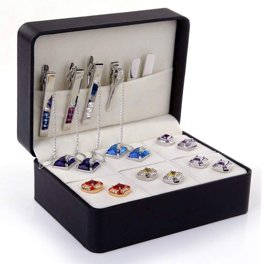 Boîte Portable en Cuir PU Noir Velours, présentoir de Boutons de Manchette, boîte Organisateur pour Boutons de Manchette, Boucles d'oreilles, Colliers et Accessoires