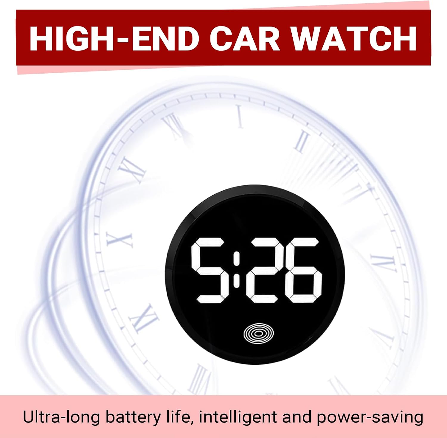 1 PC Car Clock, Mini Digital Dashboard Clock, Touch Activated Luminous Car LED High-Definition Brightness Display Digital, Self-Adhesive Round LED Clocks, for Cars (White)