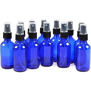 Amazon Com 12 Pack 2oz Blue Glass Bottle Bottles With Black Fine Mist Sprayer Refillable Reusable Designed For Essential Oils Perfumes Cleaning Products Aromatherapy 12 Chalk Labels As Gift Kitchen Dining