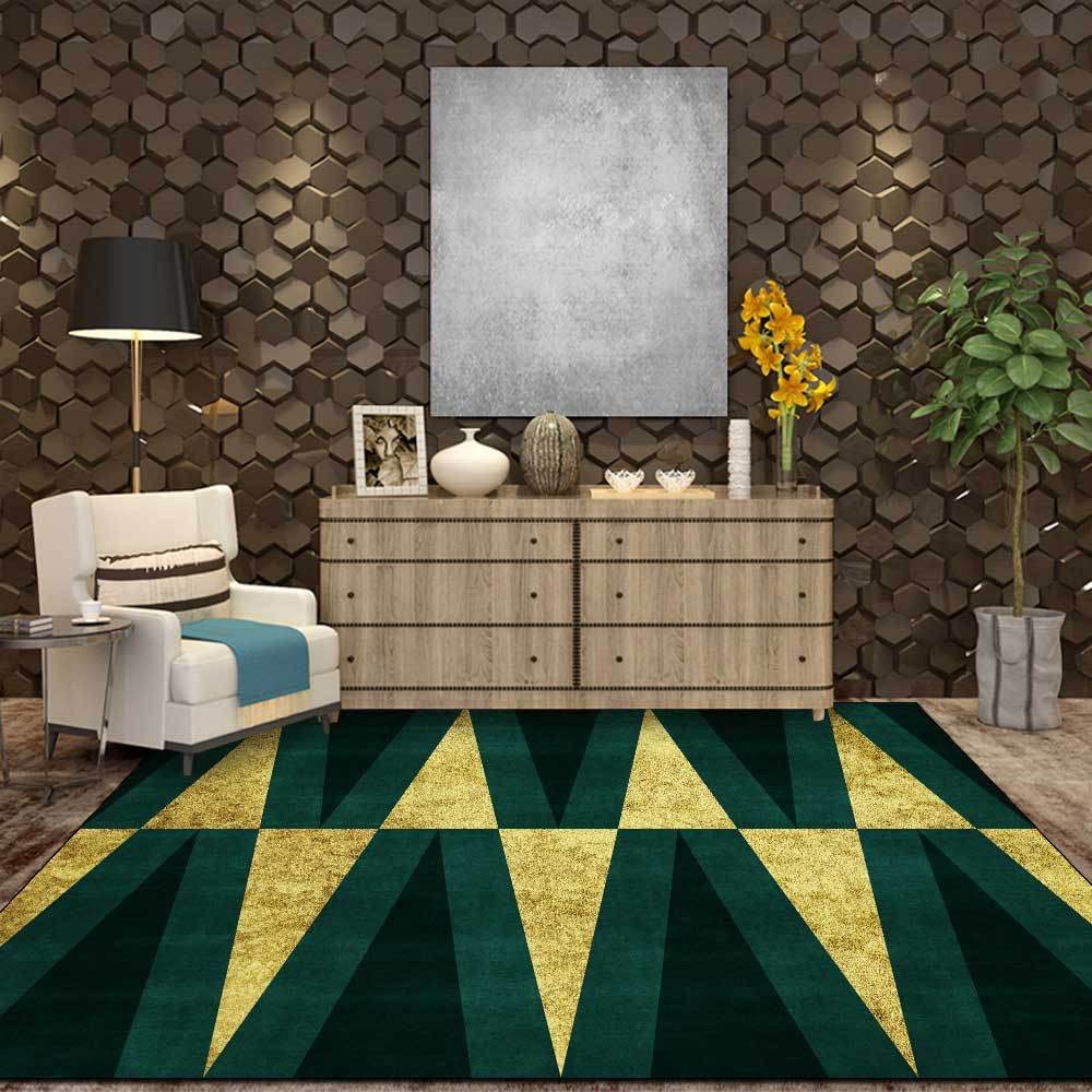 Rug Living Room Washable Bedroom Decor Carpet Indoor Large Floor Rugs Decorative Rug Bedroom Modern Geometric Green 80 x 160 cm