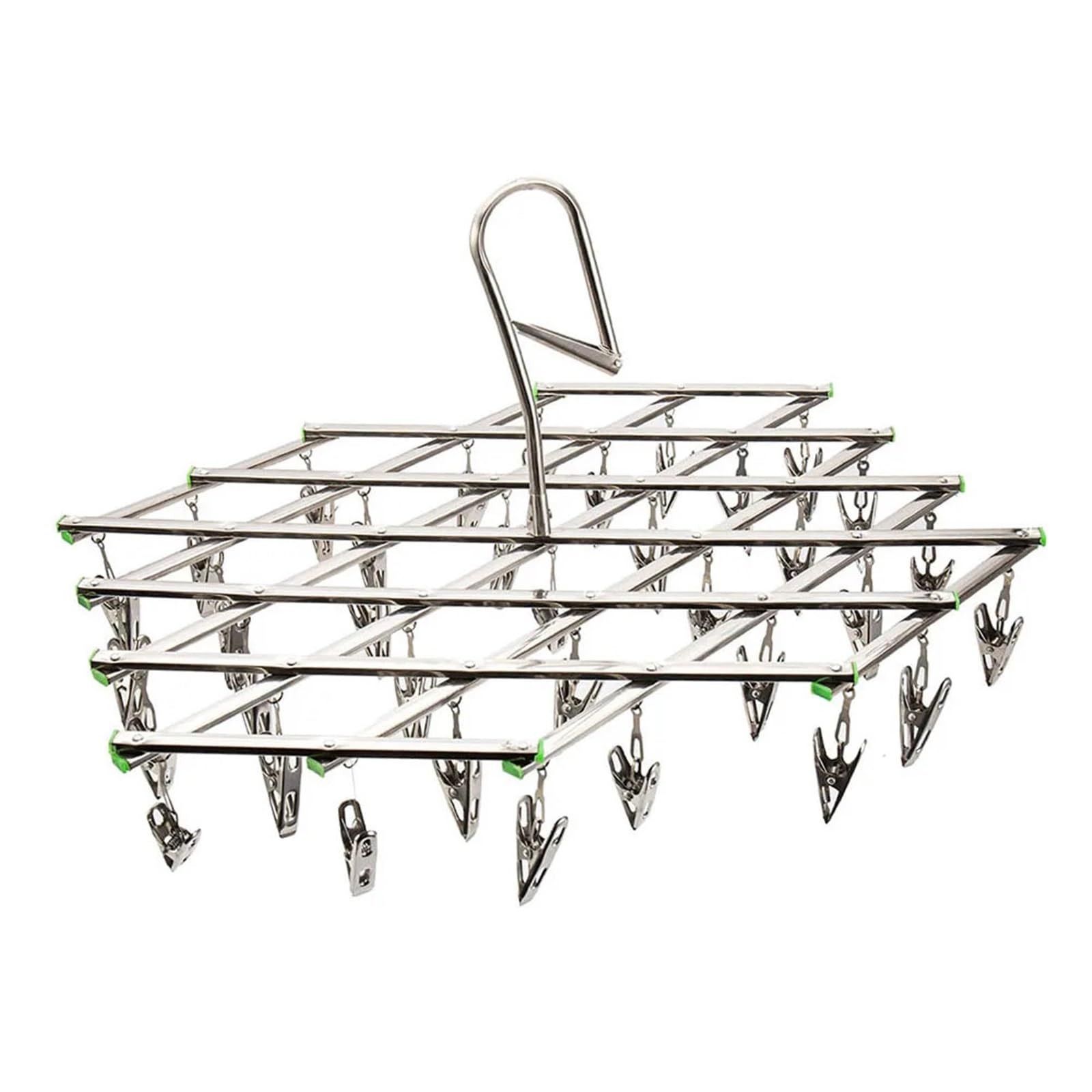 XIEHYA 2pcs Folding Drying Rack With 35/20 Clips Stainless Steel Windproof Underwear Socks Clip Swivel Hook Hanger Space Saving For Home(35 Cilps)