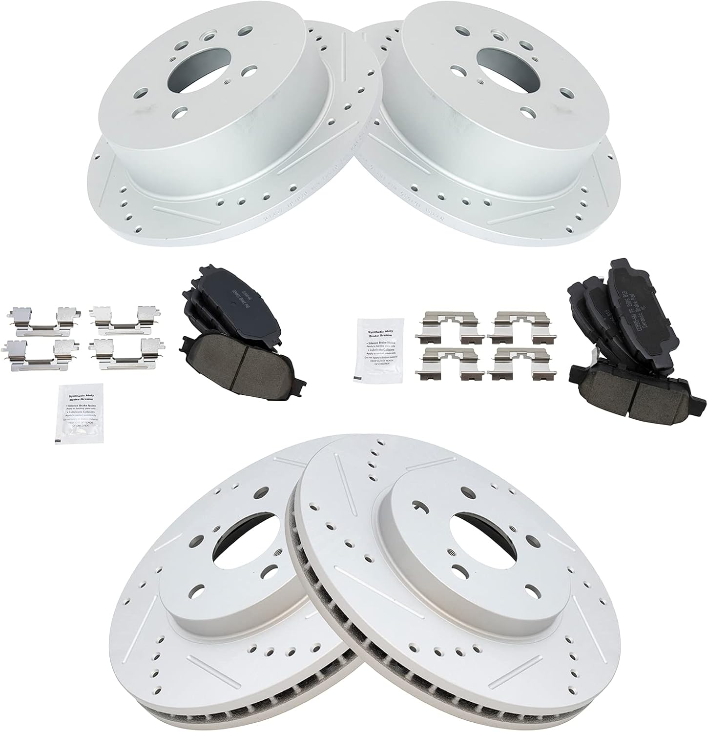 TRQ Front and Rear Performance Brake Pad & Rotor Kit Brake Pads Brake Rotors Set Ceramic Premium G-Coated Compatible with 2004-2010 Toyota Sienna