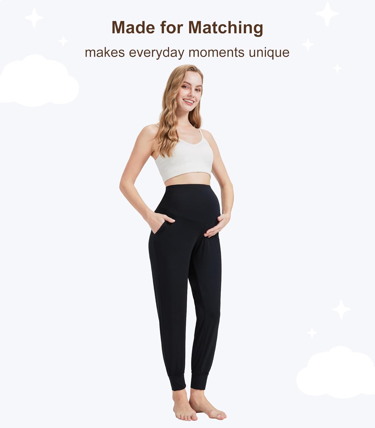 Maternity Pants for Women Bamboo Viscose Over The Belly Lounge Bottom Soft Pregnancy Pant with Pockets S-XXL