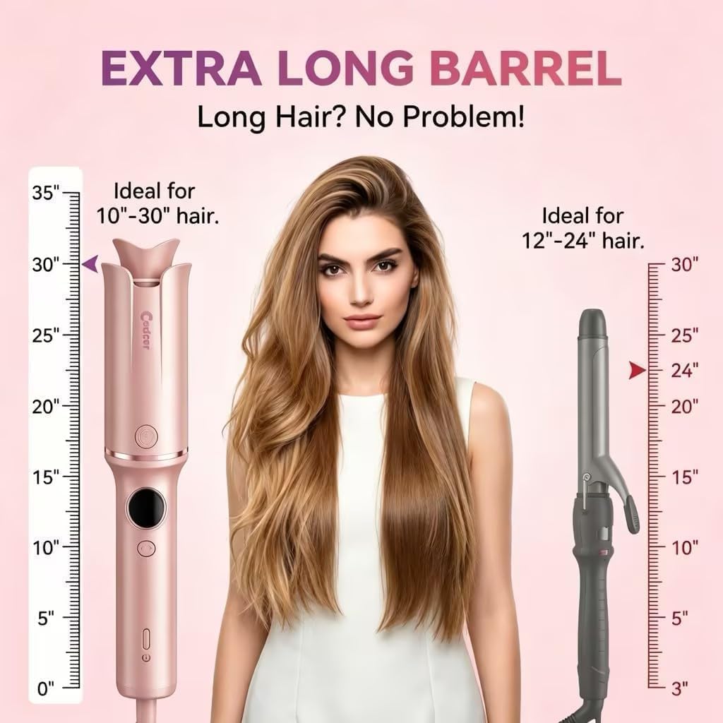 Automatic Curling Iron, Ceramic Curling Wand for Long Hair, Automatic Hair Curler, Rotating Curling Iron - Creating Soft Waves & Curls, Anti-Scald, Tangle-Free, Reminder Function, Automatic Power-Off