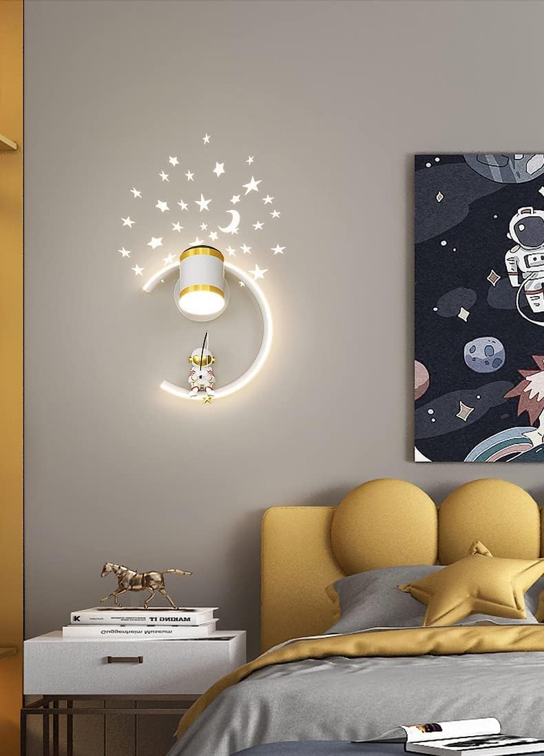 KZT Aplique Pared con foco LED Interior Regulable Lámpara de Pared Infantil Moderna Lámparas de cabecera Astronauta Creativo Luz de Pared para habitación de bebé Dormitorio Niños cabecera Salón, 12W
