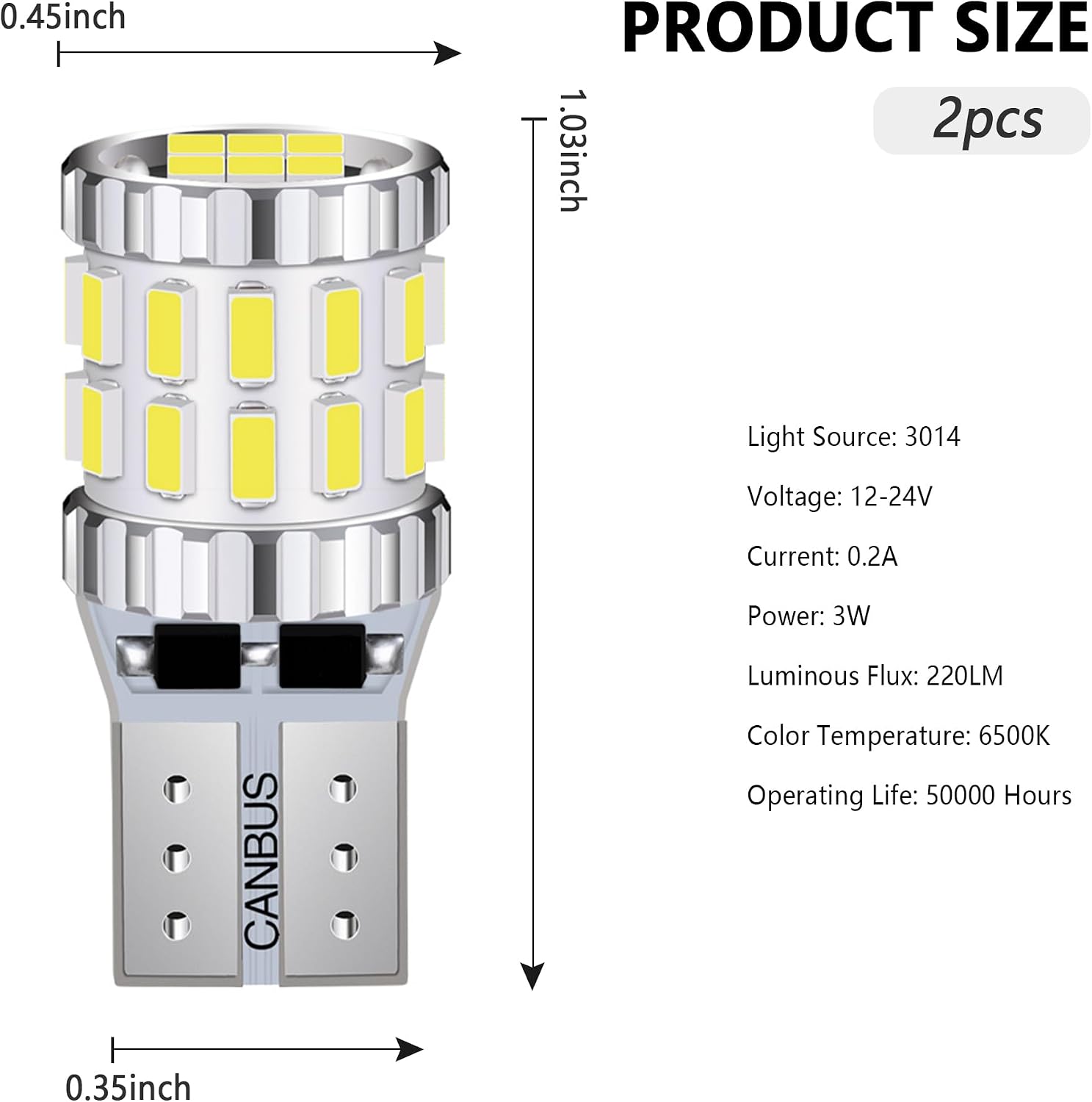 IHOTDER 2PCS Upgrade 194 LED Bulb White,Super Bright Canbus 3014 30SMD W5W T10 LED Bulbs,Fit for 12V LED License Plate Lights,Reverse Lights,Dash Lights Car Interior Lights