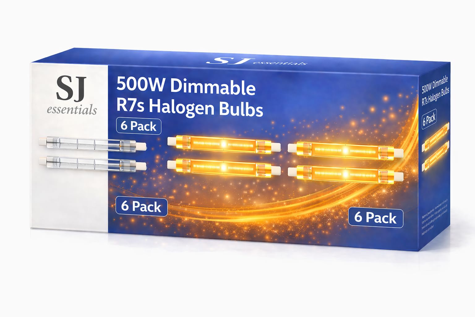 SJ essentials R7S Halogen Bulb 118mm 500W Dimmable 230V 4650lm 2700K Warm White Linear Tungsten Floodlight J118 Security Light Bulb Energy Saving ECO (118mm, 6, Count)