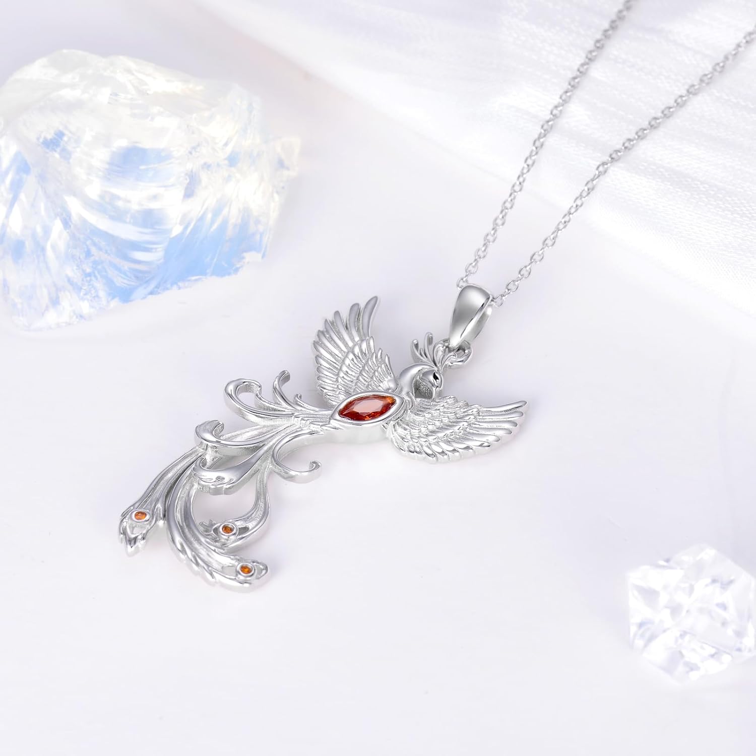 Phoenix Necklace for Women, 925 Sterling Silver Natural Garnet Nirvana of Phoenix Pendant Necklace Symbol of Luck and Renewal Jewelry Gift for Women Daughter Girlfriend Mother Sister - Image 5