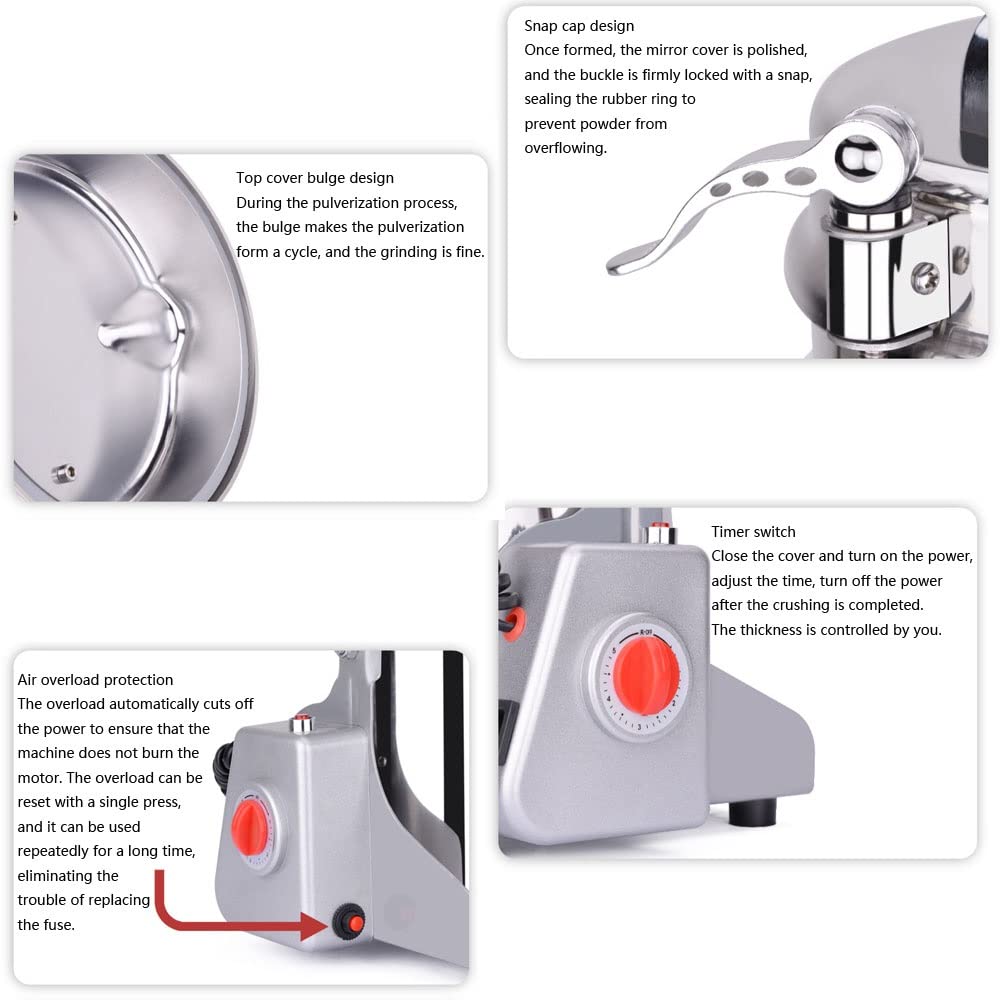 800G Macinino Cereali Elettrico Acciaio Inox Alta Velocità Spezie Erbe Polverizzatore Oscillante 6 Lame Motore Rame Puro 1800W 55s Macinatura Veloce Prot Sovraccarico Per Famiglia 3-5 Caffè Noci