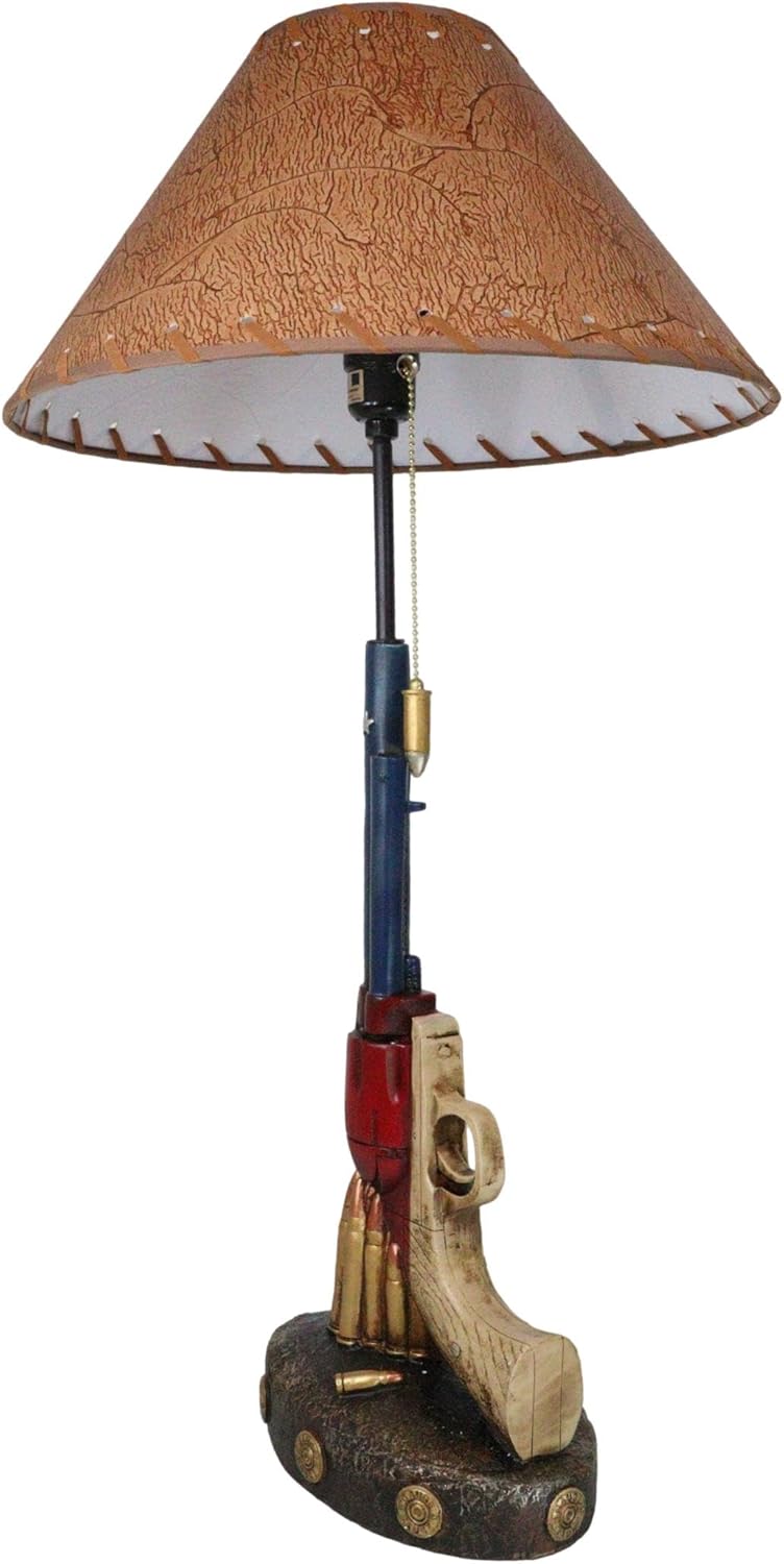 Ebros Gift Western Texas Flag Colors Six Shooter Revolver Gun Pistol with Bullet Shell Casings Desktop Bedside Table Lamp Wild Wild West Country Rustic Home Decor Accent