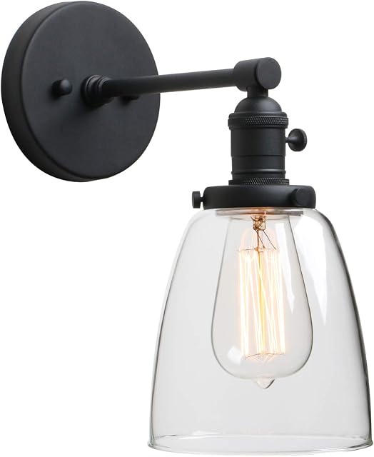 Phansthy Vintage Style Wall Lights Clear Glass Shade, Edison Industrial Wall Sconce E27 Indoor Light Fixtures Loft Bar Kitchen Lamp Lighting (Black)