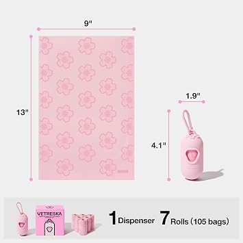 VETRESKA Dog Poop Bag Dispenser with Cherry Blossom Scented & Daisy Scented Bags Pet Waste Bag Dispenser