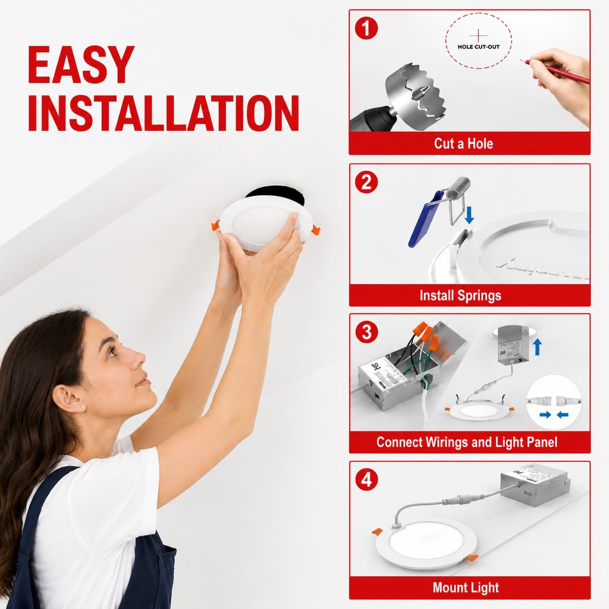 4 Inch Dimmable LED 5CCT Ultra-Slim Recessed Downlight with Junction Box, 9 Watts, 700 Lumen, ES Qualified, UL Listed image 4