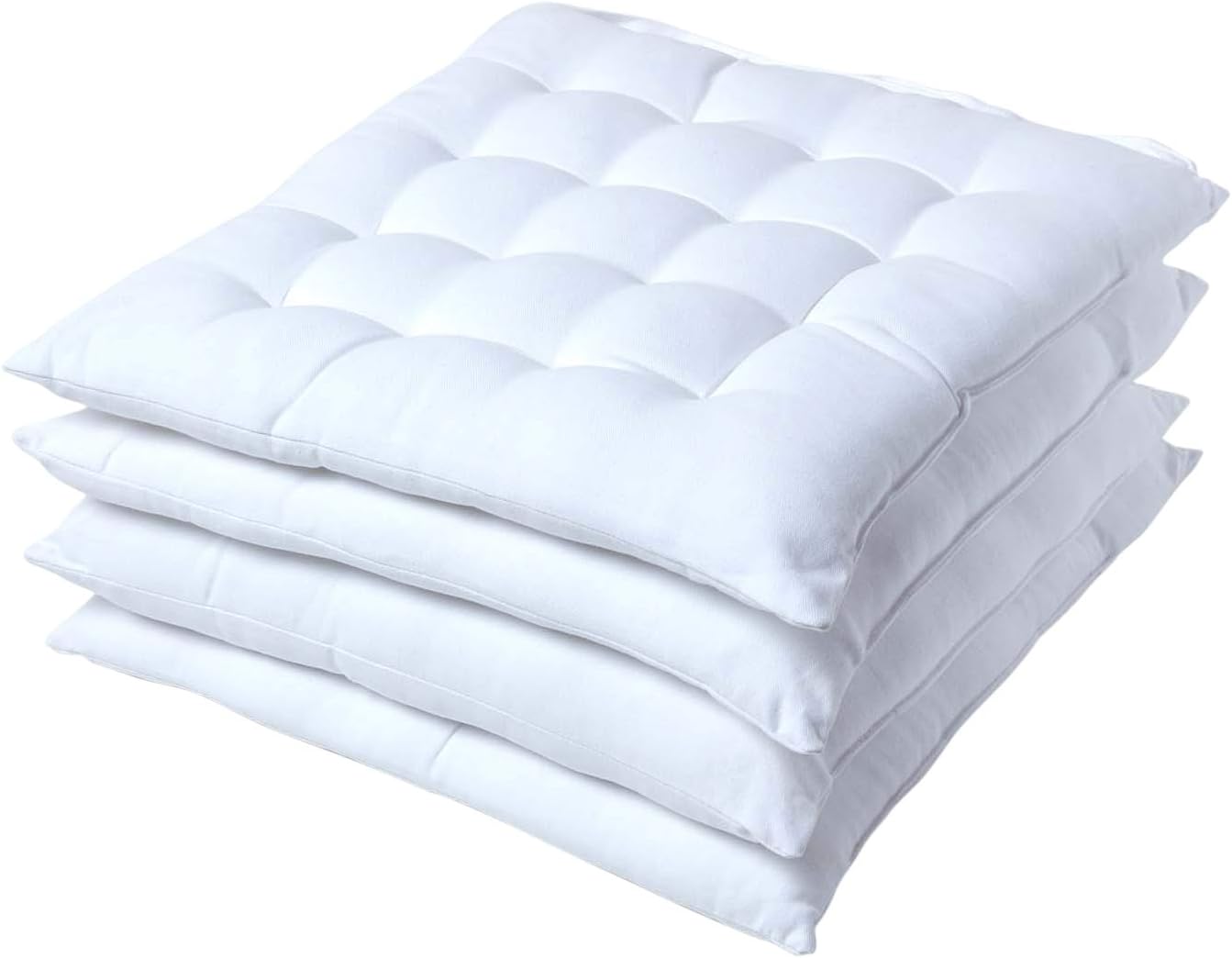 HOMESCAPES White Seat Pads for Dining Chair, Set of 4 100 Cotton Chair