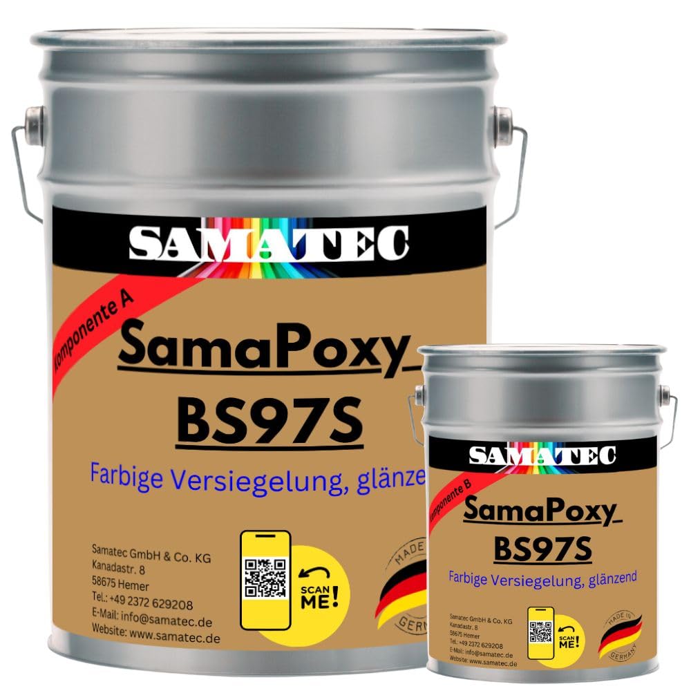 Pintura de suelo de resina epoxi 2K DIY para suelo de garaje, sótano, suelo de taller, suelos industriales y viviendas SamaPoxy BS97S 5 kg/aprox. 25 m² (RAL 5017 azul tráfico)