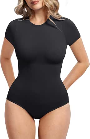 FeelinGirl Shapewear Bodysuit Tummy Control Short Sleeve for Women