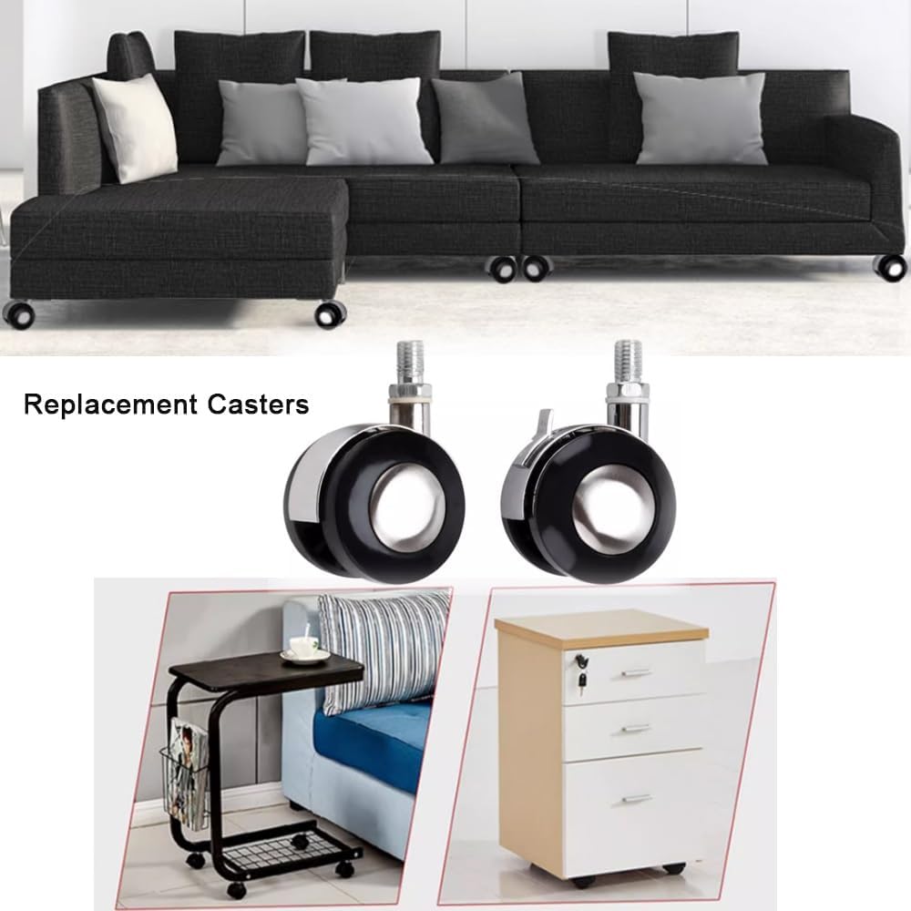 Office Chair Caster Wheels M10 Threaded 2inch Coffee Table Furniture Casters with Brake Replacement Swivel Castor Set of 5(Gold,5*Swivel)