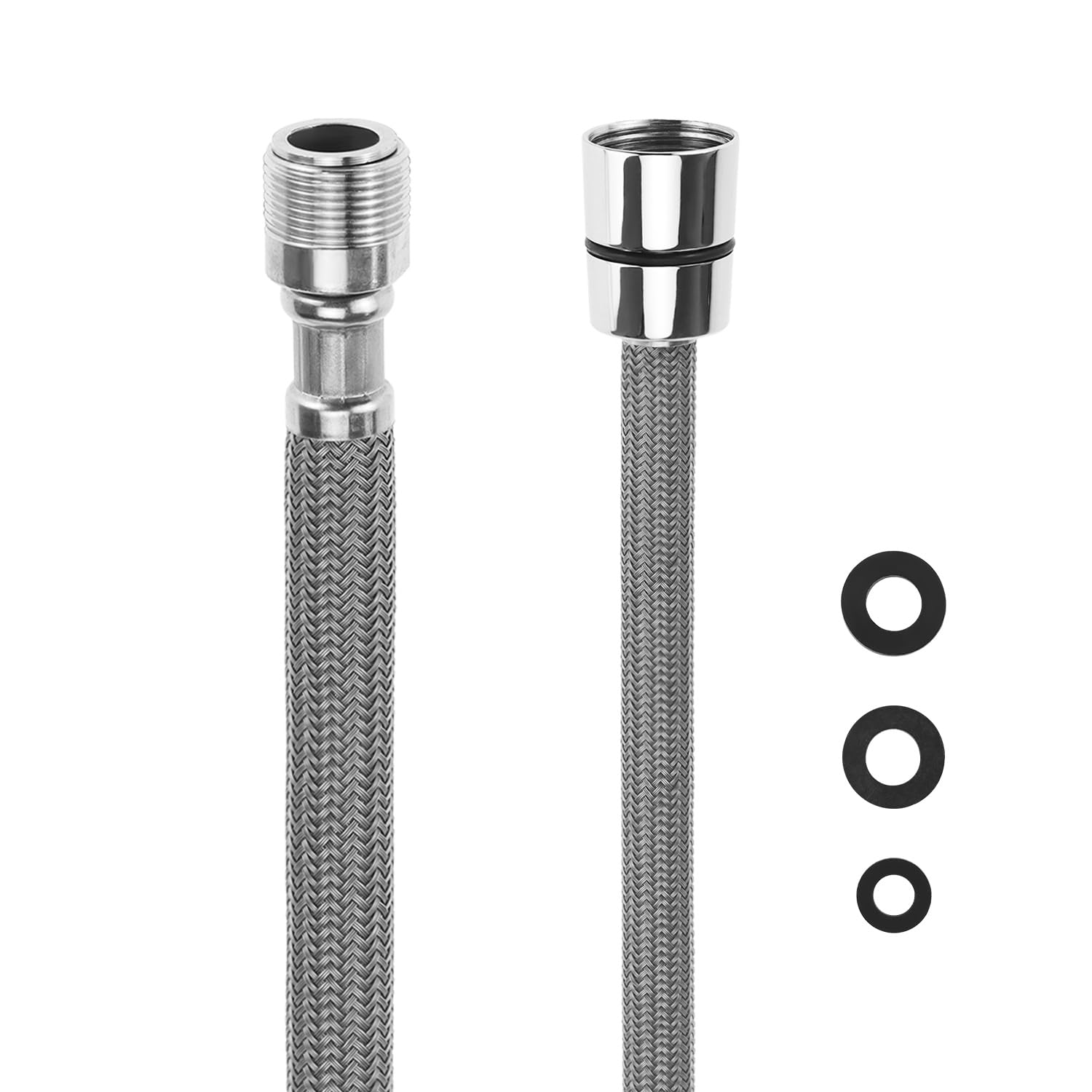 QWORK® Faucet Hose 150 cm, Nylon Shower Hose M15/1 x 1/2 Inches, Pull-Out Tap Hose for Kitchen and Bathroom