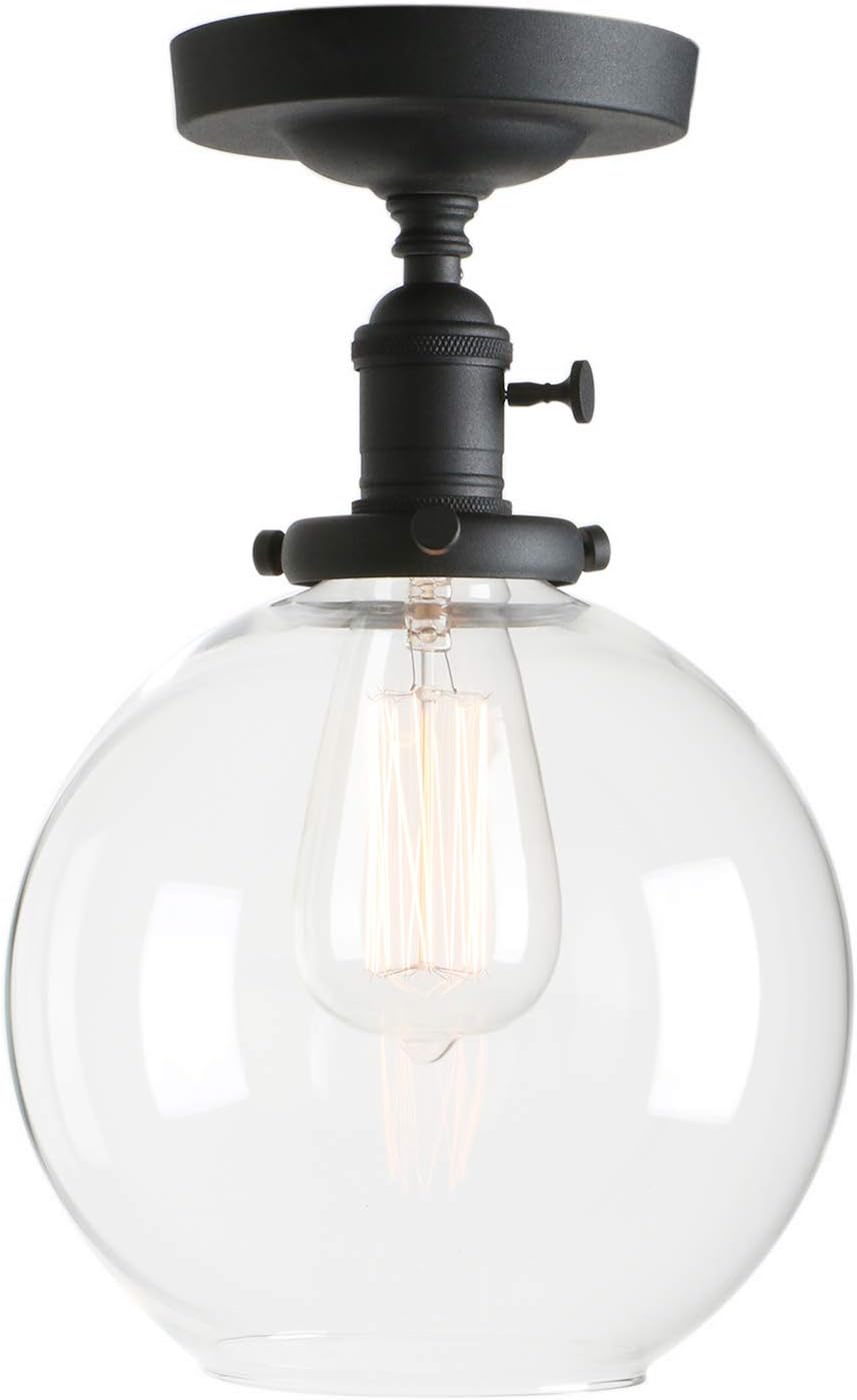 PERMO Semi Flush Mount Ceiling Light Black Hallway Light Fixture with Large 7.9" Globe Clear Glass Shade for Bedroom Kitchen Hallway (Black)