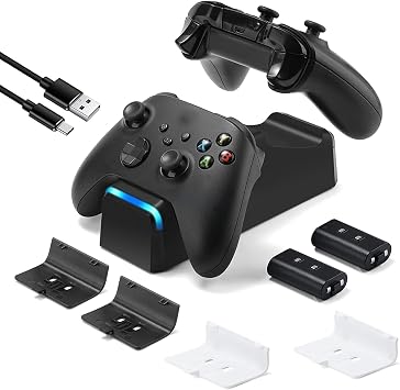 KEKUCULL Dual Dock Charging Station Compatible with Xbox Series X/S, Xbox One/One X/One S Controllers, Efficient Xbox Controller Charger with 2 * 1100mah Rechargeable Controller Battery PacksBlack