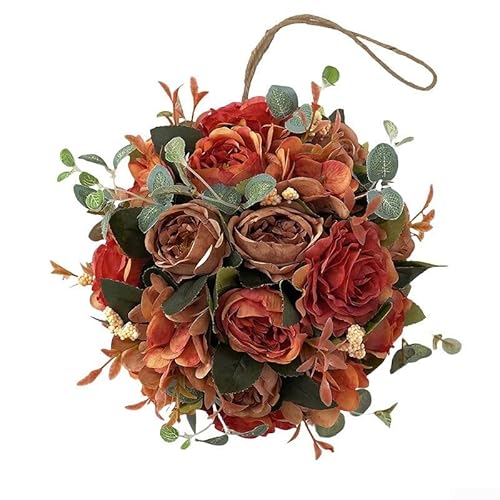 Feeshoppher Topiary Balls Artificial Topiary Balls Decorative Hanging Flower Ball 20cm Artificial Flower Balls Round Artificials Floral Arrangement for Wedding Venue Home Bedroom(Autumn color)
