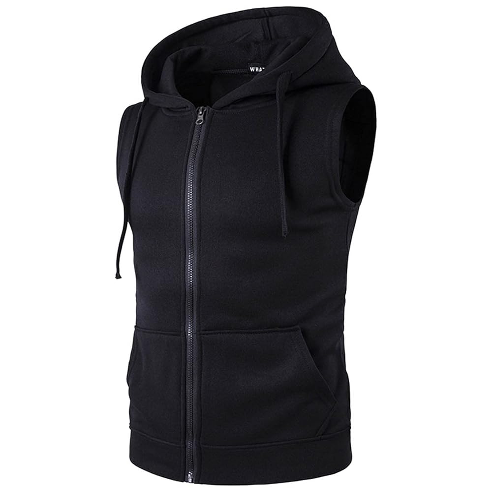 かなたSWEAT SLEEVELESS ZIPPED HOODIE Mens Slim Fit Sleeveless Lightweight Zip Up Hooded
