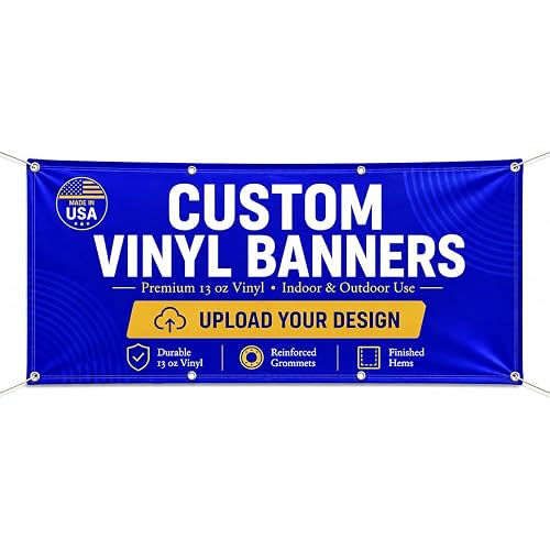 Personalized Custom Vinyl Banner, Indoor Outdoor Printing for Events | Printed on thick vinyl with grommet or hem options, suitable for business, party, or event display