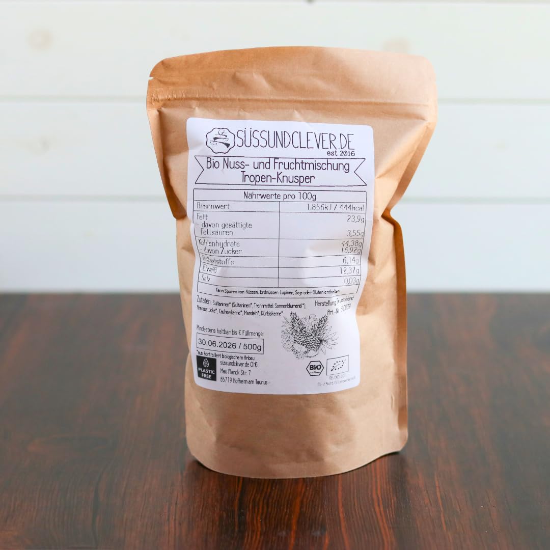süssundclever.de® Bio Studentenfutter "Tropen-Knusper" | 1,0 kg | mit Ananas-Tidbits, Cashewkernen & Kürbiskernen | Nuss- & Fruchtmischung | Ohne Zuckerzusatz oder Aromen