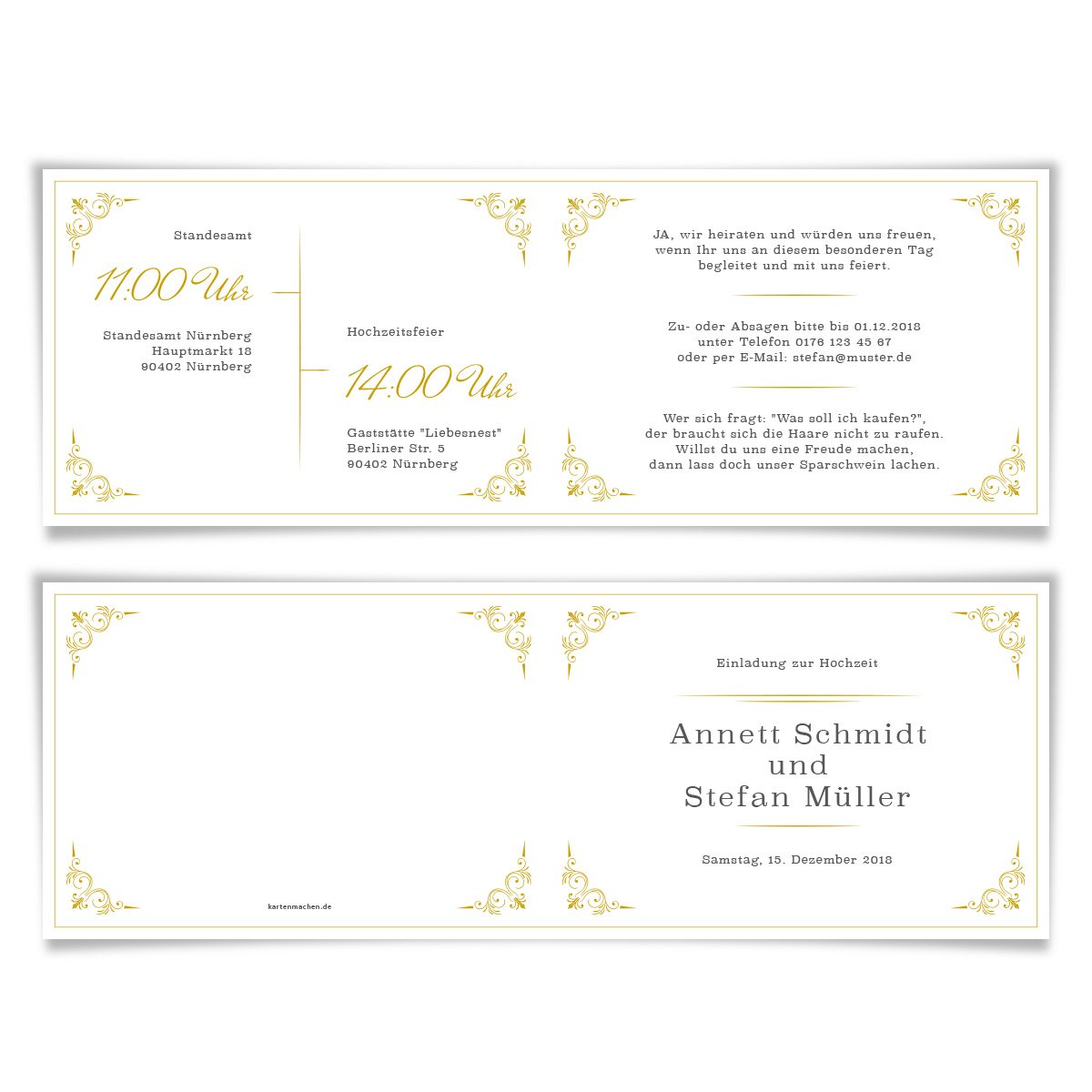 30 x Hochzeitseinladungen schlicht elegant Hochzeit Einladungskarten individuell - Zeitplan