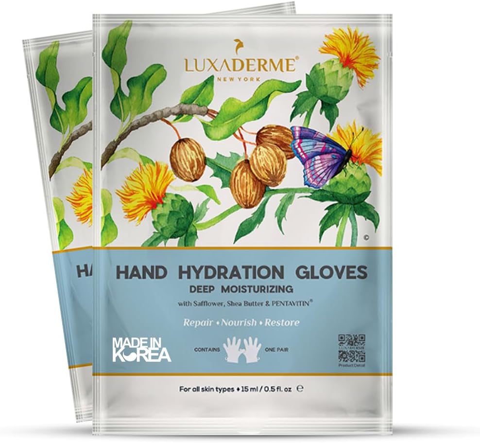 LuxaDerme Deep Moisturizing Hand Hydration Gloves with Safflower Oil, Allantoin and Star Anise, 15ml - Pack of 2