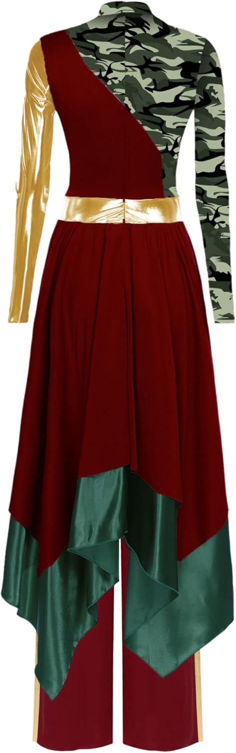 YEAHDOR Praise Dance Dress Women Worship Overlay Tunic Metallic Pants Lyrical Dance Costume Liturgical Dancewear