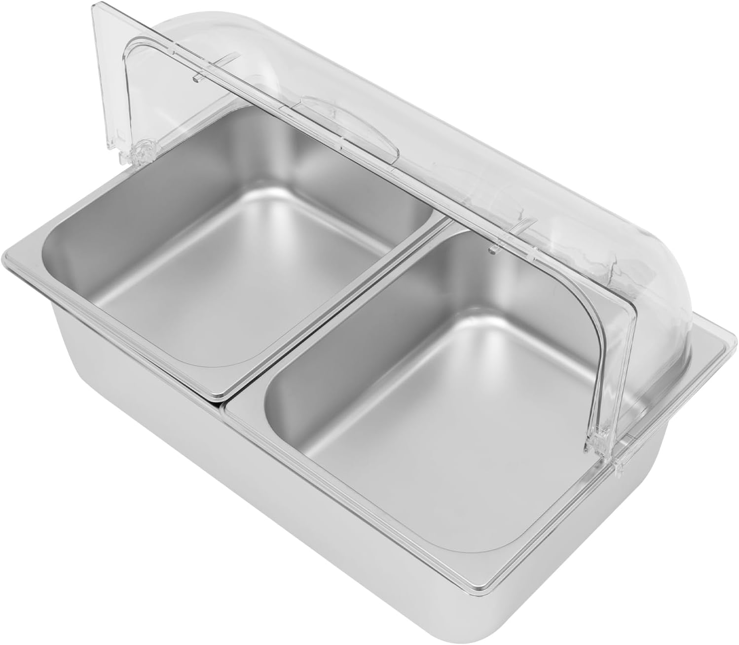 Countertop Food Serving Display Container, 2 Pan Stainless Steel Food Serving Container Ice Cooled Food Display w/Lid & Spoons & Clamps for Family Picnics Buffets Gatherings& Party