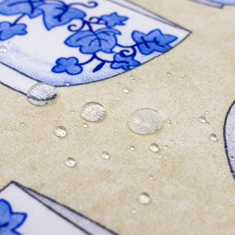 Giuri Tessuti - Tovaglia impermeabile in tela di cotone cerato - Lavabile - Bordata - Antimacchia - Made in Italy (360x140cm, Tazze Blu)