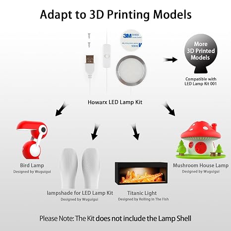 3D Printer LED Lamp Kit 001, Bambu lab A1/A1mini/P1S/P1P/X1C Makerworld Makerworld Maker's Supply Hardware Kit 5V USB Powered, Compatible with 3000K Warm Light