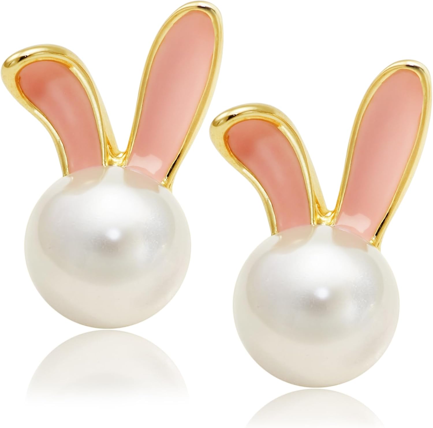 RechicGu Easter Bunny Pearl Earrings for Women Cute Rabbit Ears Dainty Studs Earrings Minimalism Bunny Outfits for Women Trendy Pearl Animal Accessories Party Jewelry Gifts Easter Basket Stuffs