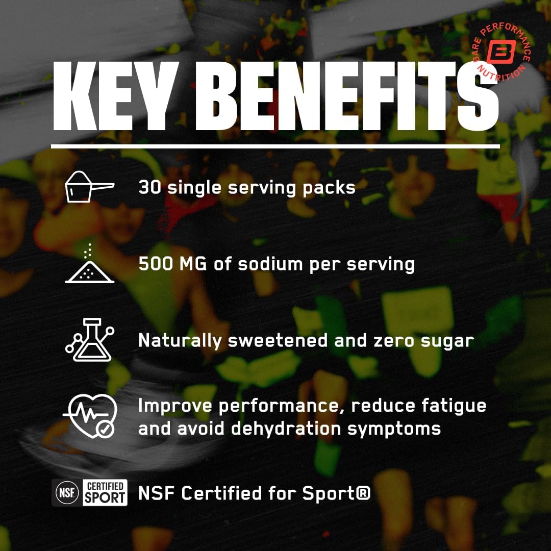 BARE PERFORMANCE NUTRITION BPN Electrolytes Go Packs Hydration Drink Mix | Sugar Free Electrolyte Powder | 500mg Sodium per Serving | Naturally Sweetened | Salted Watermelon, 30 Servings (Pack of 2) image 3