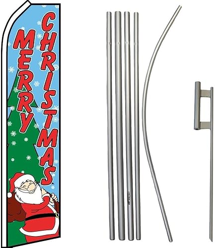 Premium Merry WTreeSanta Swooper Flag & 16ft Flagpole KitGround