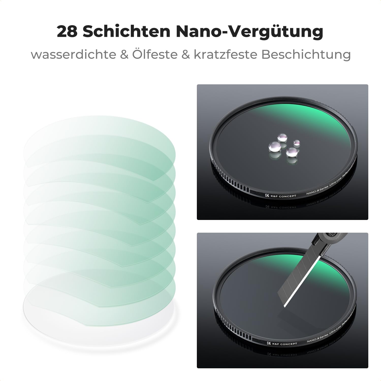 K&F CONCEPT UV Filter 67mm Ultra-niedrige Reflexion & 9H Härte 2-in-1 Schutzfilter (Nano-Xcel)