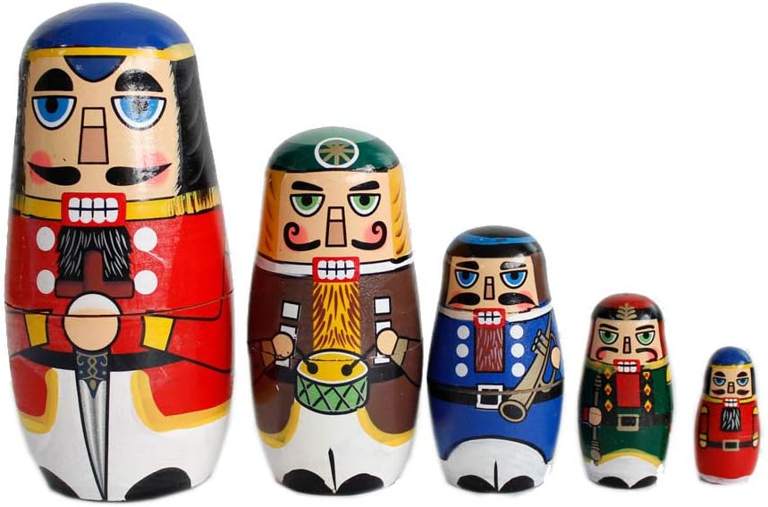 OJIN 5pcs Cute Handmade Russian Nesting Doll Playsets Authentic Wooden