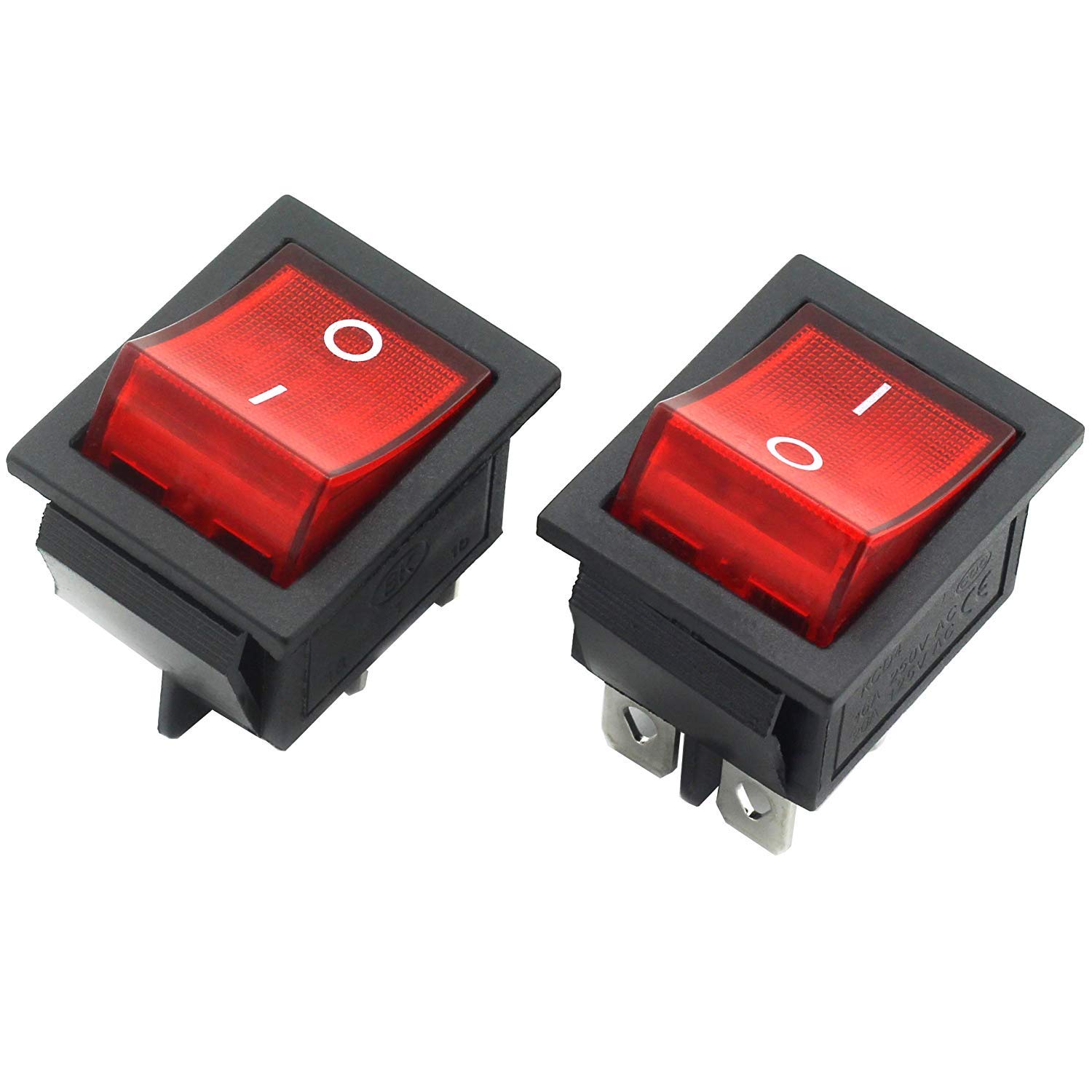 ePhotoInc 2-Pack Rocker Power Switch 16A 4 Pin 2 Position ON/Off Power Switch Red Button with Light
