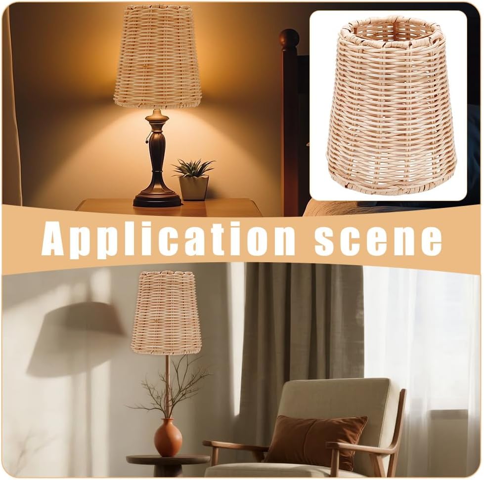 UNICRAFTALE 2 Pcs Clip On Rattan Chandelier Lamp Shade Small Lamps Shades Rattan Linen Cone Woven Mini Shades for Candle Bulb Table Wall Lamp 5.24x5.91 Inch
