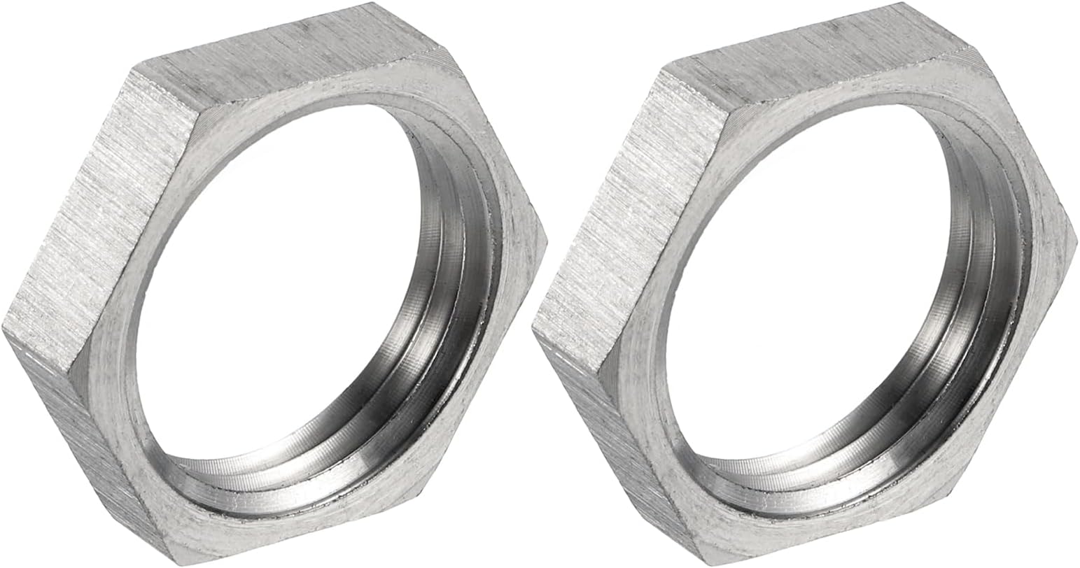 2Pcs Cast Pipe Fitting Hex Locknut, 304 Stainless Steel Hex Lock Nut NPT 1/2" Female Thread for Plumbing Fixed, Water Broom and Undercarriage Cleaner