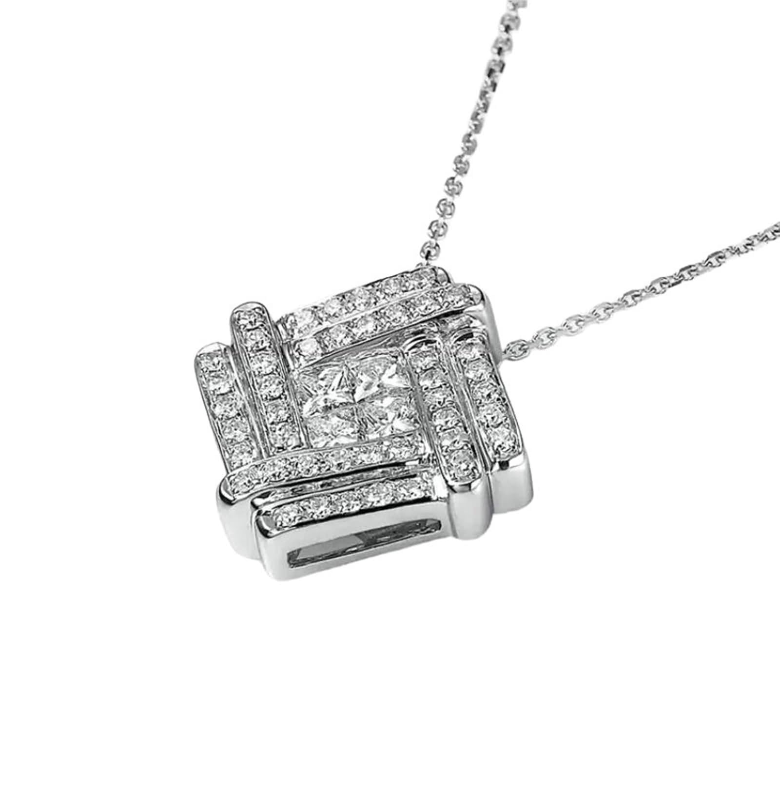 Łańcuszek damski długi, damski łańcuszek na szyję romb, 0,65 ct, diamenty wyprodukowane w laboratorium, białe złoto/platyna